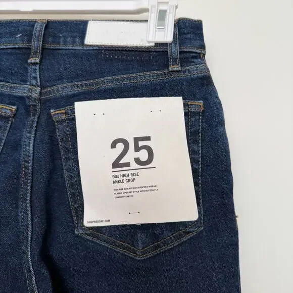 NWT NEW REDONE 90s High Rise Ankle Crop Jeans Dark Rinse Size 25